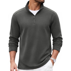 COOFANDY Mens Quarter Zip Cotton Pullover Mock Neck Casual Sweatshirt(Dark Grey)