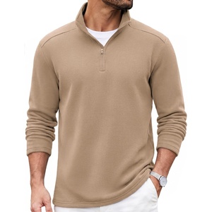 COOFANDY Mens Quarter Zip Cotton Pullover Mock Neck Casual Sweatshirt(Khaki)