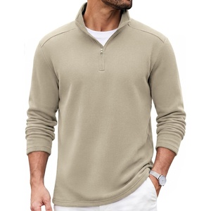 COOFANDY Mens Quarter Zip Cotton Pullover Mock Neck Casual Sweatshirt(Moon Grey)