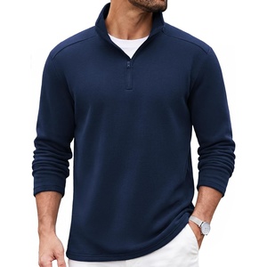 COOFANDY Mens Quarter Zip Cotton Pullover Mock Neck Casual Sweatshirt(Navy Blue)