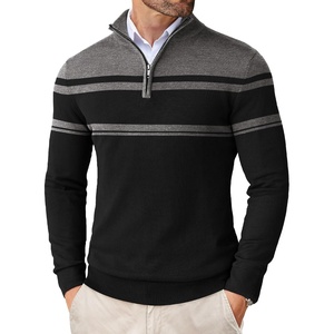 COOFANDY Men’s Quarter Zip Up Sweaters Slim Fit Lightweight Mock Pullover(Black & Dark Heather Grey)