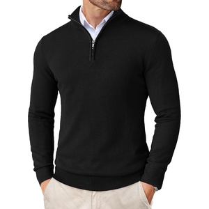 COOFANDY Men’s Quarter Zip Up Sweaters Slim Fit Lightweight Mock Pullover(Black)