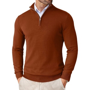 COOFANDY Men’s Quarter Zip Up Sweaters Slim Fit Lightweight Mock Pullover(Caramel)