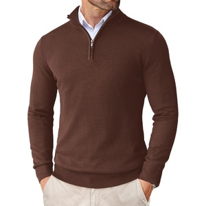 COOFANDY Men’s Quarter Zip Up Sweaters Slim Fit Lightweight Mock Pullover(Dark Brown)