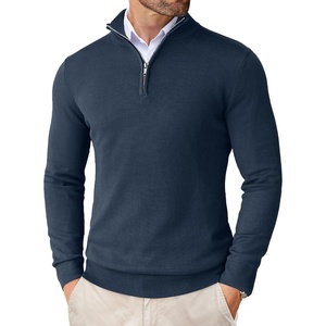 COOFANDY Men’s Quarter Zip Up Sweaters Slim Fit Lightweight Mock Pullover(Denim Blue)