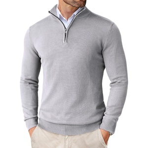 COOFANDY Men’s Quarter Zip Up Sweaters Slim Fit Lightweight Mock Pullover(Light Grey)