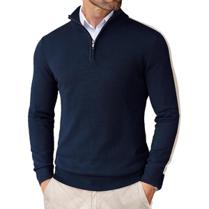 COOFANDY Men’s Quarter Zip Up Sweaters Slim Fit Lightweight Mock Pullover(Navy:stripe-khaki)