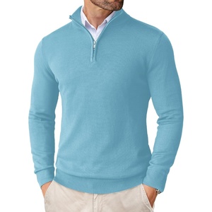 COOFANDY Men’s Quarter Zip Up Sweaters Slim Fit Lightweight Mock Pullover(Sky Blue)