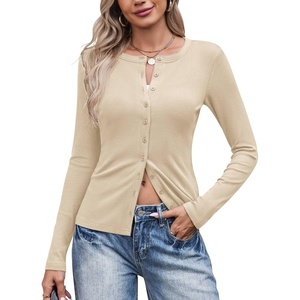 COOFANDY Women’s Lightweight Cardigans Ribbed Long Sleeve Button Up Sweater(Apricot)