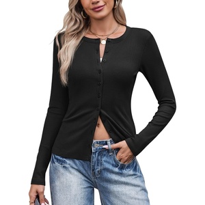 COOFANDY Women’s Lightweight Cardigans Ribbed Long Sleeve Button Up Sweater(Black)