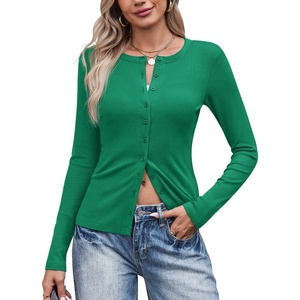 COOFANDY Women’s Lightweight Cardigans Ribbed Long Sleeve Button Up Sweater(Green)