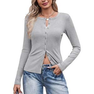 COOFANDY Women’s Lightweight Cardigans Ribbed Long Sleeve Button Up Sweater(Grey)