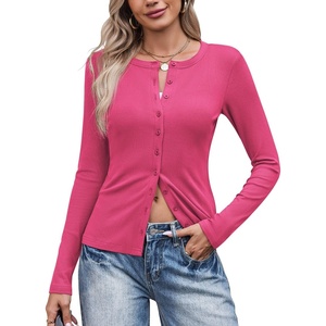 COOFANDY Women’s Lightweight Cardigans Ribbed Long Sleeve Button Up Sweater(Hot Pink)