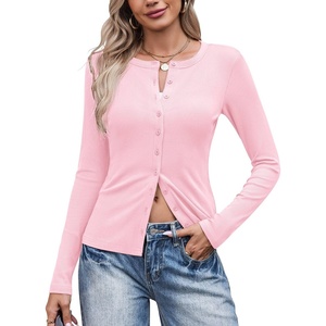 COOFANDY Women’s Lightweight Cardigans Ribbed Long Sleeve Button Up Sweater(Pink)