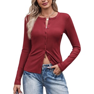 COOFANDY Women’s Lightweight Cardigans Ribbed Long Sleeve Button Up Sweater(Red)