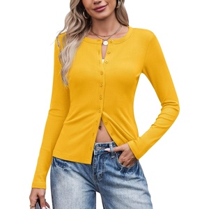 COOFANDY Women’s Lightweight Cardigans Ribbed Long Sleeve Button Up Sweater(Yellow)