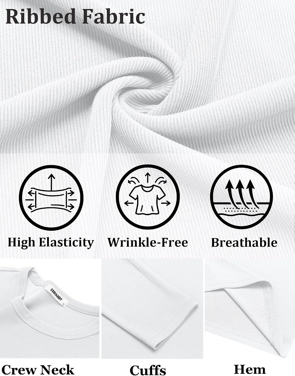 image:imageCOOFANDY Mens Long Sleeve T Shirts Muscle Fit Casual Crew Neck Ribbed Tee ShirtsWhite
