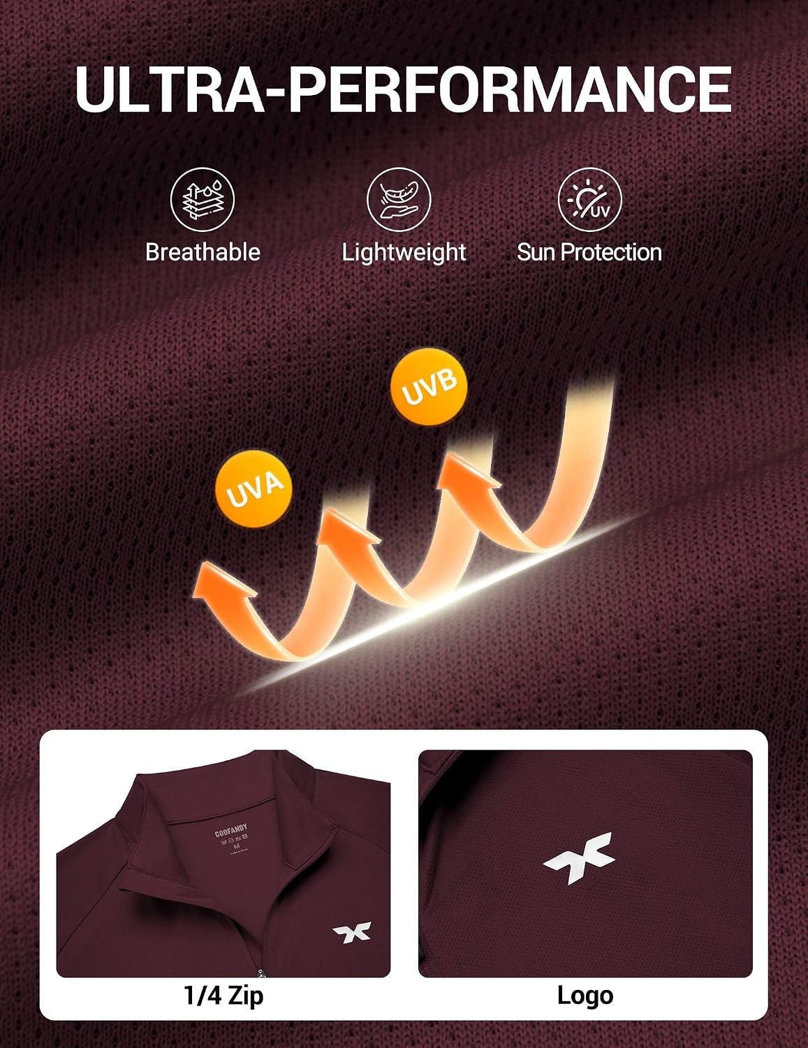 image:imageCOOFANDY Mens Quarter Zip Pullover Long Sleeve Athletic Running Shirts Quick Dry Lightweight Tennis GolfWine Red