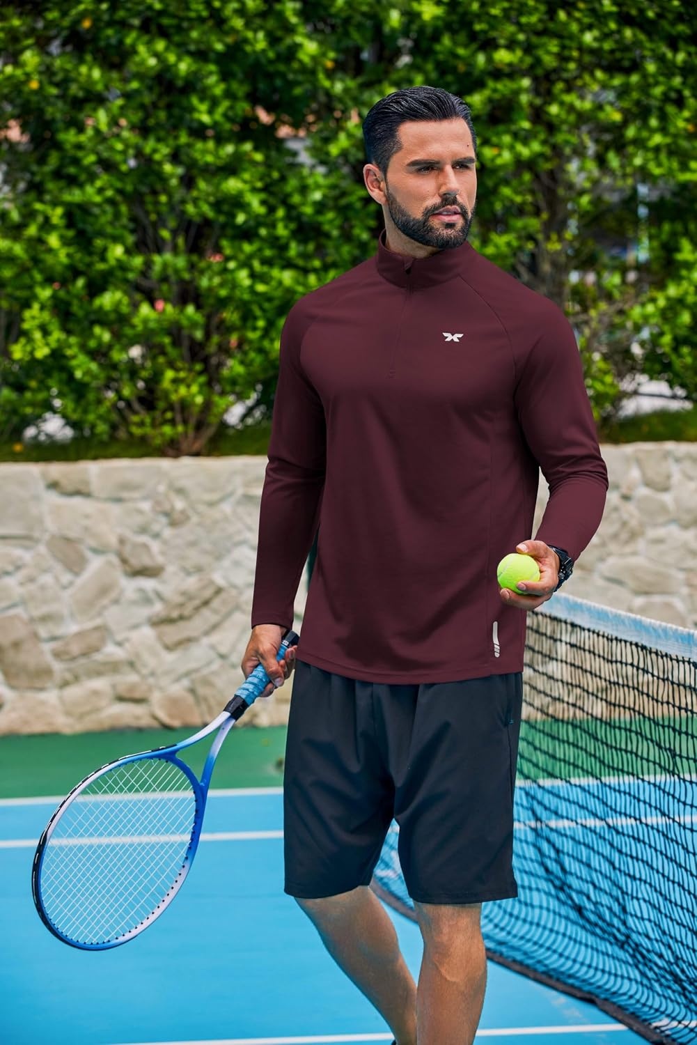 image:imageCOOFANDY Mens Quarter Zip Pullover Long Sleeve Athletic Running Shirts Quick Dry Lightweight Tennis GolfWine Red