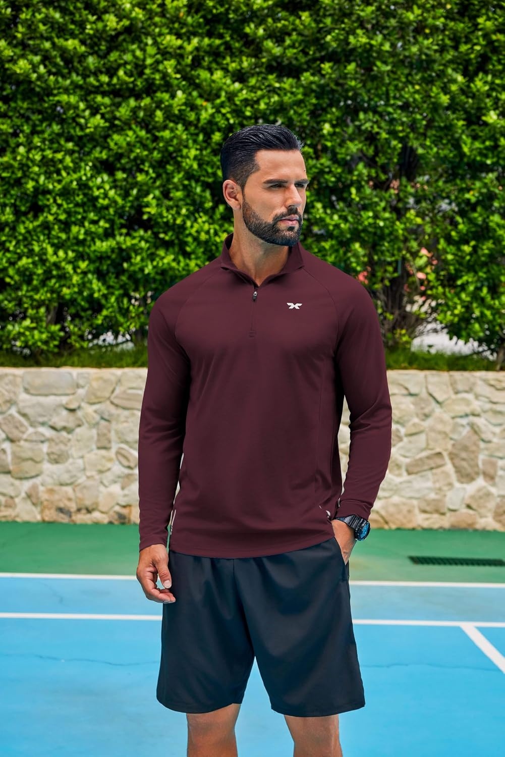 image:imageCOOFANDY Mens Quarter Zip Pullover Long Sleeve Athletic Running Shirts Quick Dry Lightweight Tennis GolfWine Red