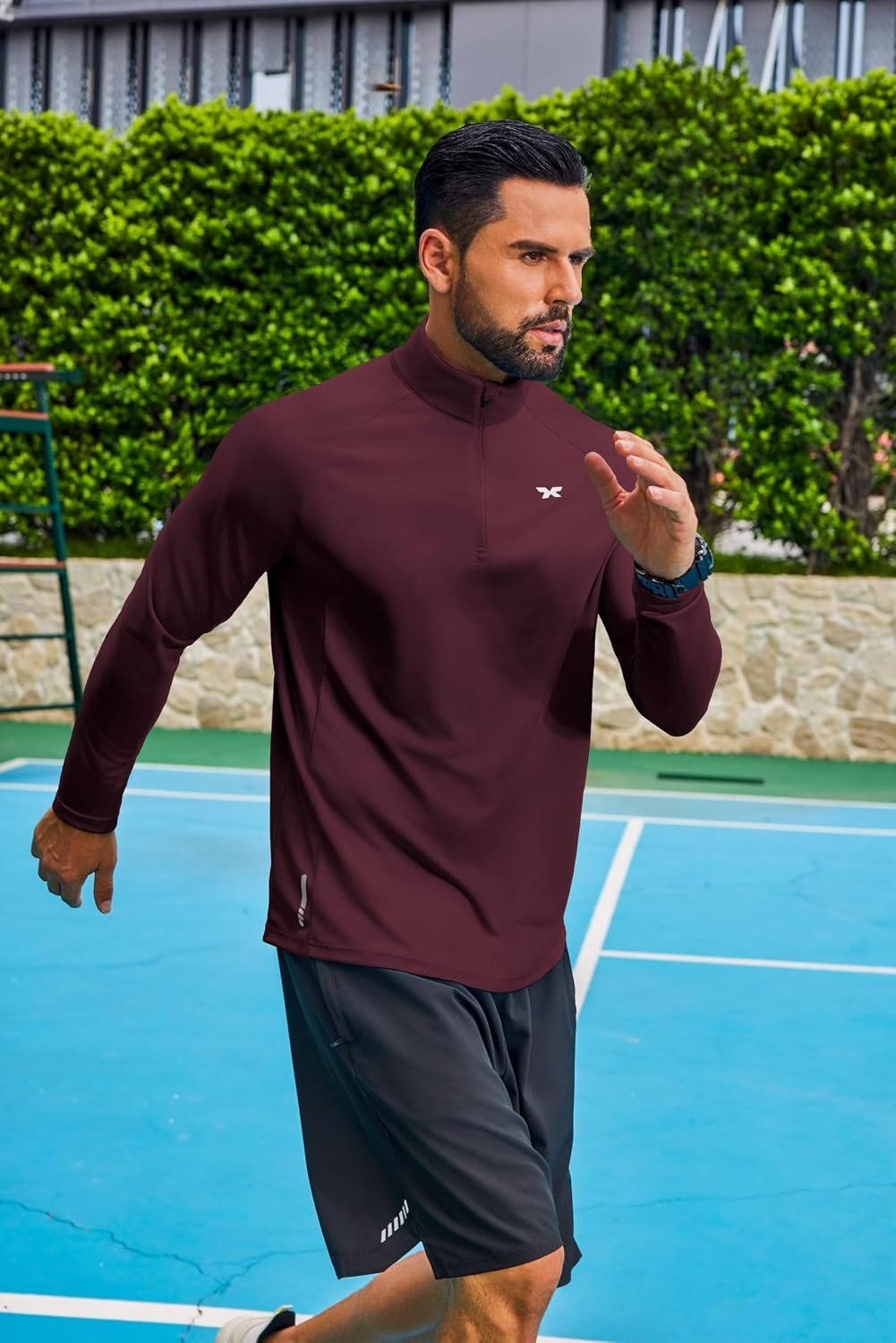 image:imageCOOFANDY Mens Quarter Zip Pullover Long Sleeve Athletic Running Shirts Quick Dry Lightweight Tennis GolfWine Red