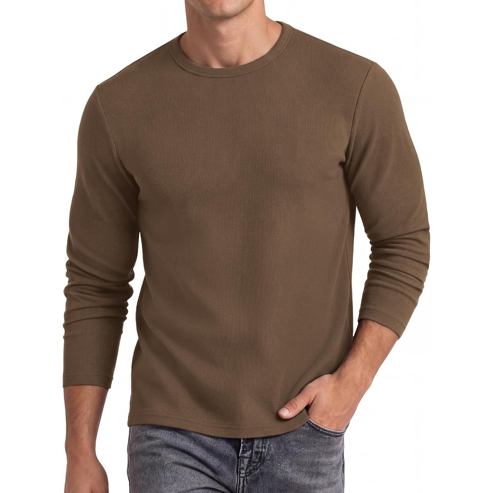 image:imageCOOFANDY Mens Long Sleeve T Shirts Muscle Fit Casual Crew Neck Ribbed Tee ShirtsBrown