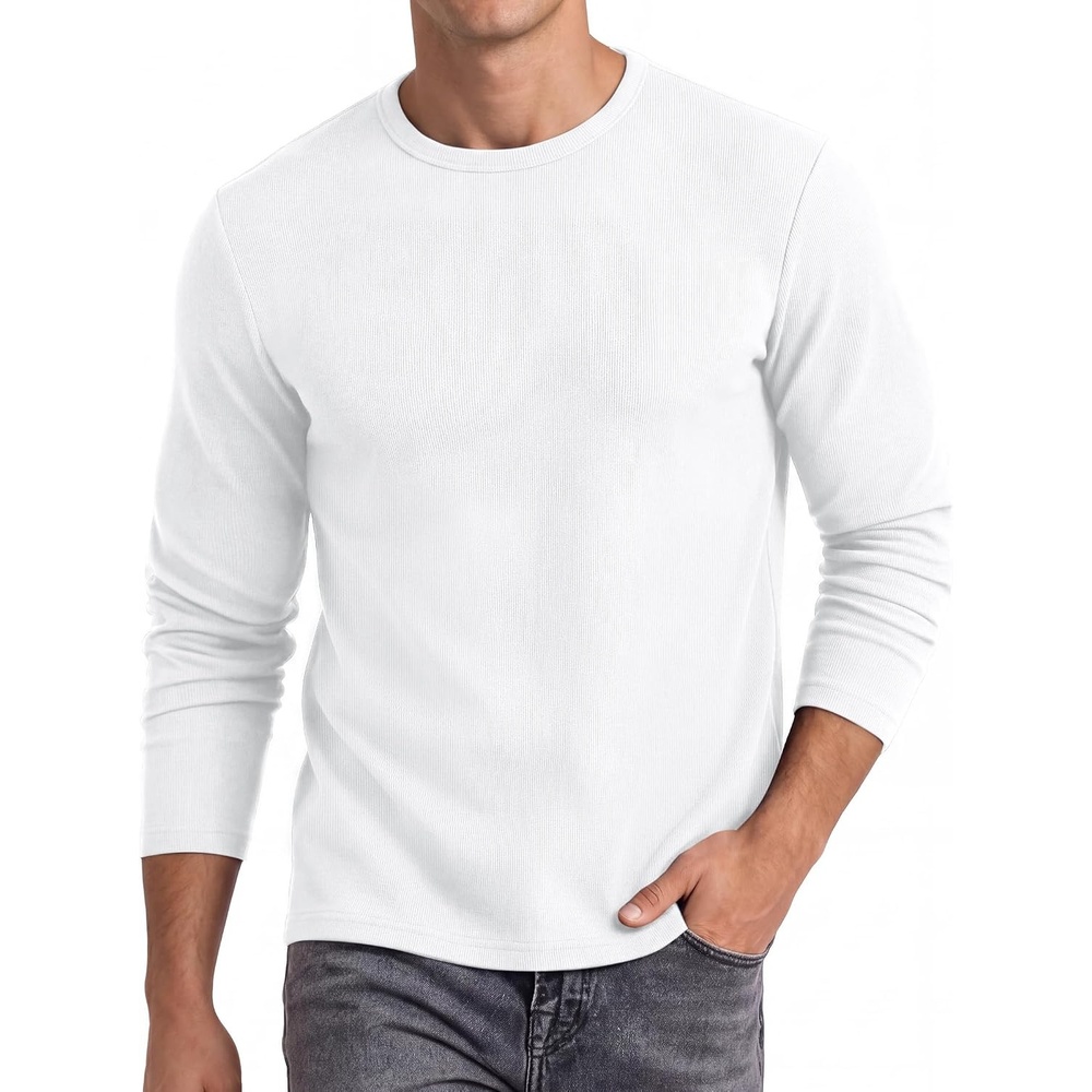image:imageCOOFANDY Mens Long Sleeve T Shirts Muscle Fit Casual Crew Neck Ribbed Tee ShirtsWhite