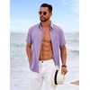 COOFANDY Linen Shirts for Men Summer Shirts Short Sleeve Button Down Shirts Beach Essentials Purple