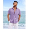 COOFANDY Linen Shirts for Men Summer Shirts Short Sleeve Button Down Shirts Beach Essentials Purple