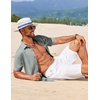 COOFANDY Mens Linen Shirt Summer Beach Vacation Shirts Casual Button Down Short Sleeve Top Resort Wear for Men Grey Green