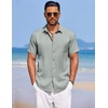 COOFANDY Mens Linen Shirt Summer Beach Vacation Shirts Casual Button Down Short Sleeve Top Resort Wear for Men Grey Green