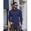 COOFANDY Mens Long Sleeve T Shirts Muscle Fit Casual Crew Neck Ribbed Tee Shirts(Navy Blue)