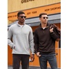 COOFANDY Mens Quarter Button Sweatshirt Long Sleeve Pullover Waffle Casual Stand Collar Sweater(Brown)