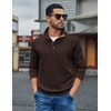 COOFANDY Mens Quarter Button Sweatshirt Long Sleeve Pullover Waffle Casual Stand Collar Sweater(Brown)