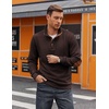 COOFANDY Mens Quarter Button Sweatshirt Long Sleeve Pullover Waffle Casual Stand Collar Sweater(Brown)