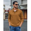 COOFANDY Mens Quarter Button Sweatshirt Long Sleeve Pullover Waffle Casual Stand Collar Sweater(Light Brown)