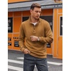 COOFANDY Mens Quarter Button Sweatshirt Long Sleeve Pullover Waffle Casual Stand Collar Sweater(Light Brown)