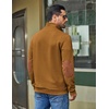 COOFANDY Mens Quarter Button Sweatshirt Long Sleeve Pullover Waffle Casual Stand Collar Sweater(Light Brown)
