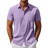 COOFANDY Linen Shirts for Men Summer Shirts Short Sleeve Button Down Shirts Beach Essentials Purple