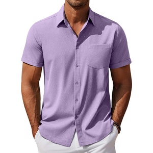 COOFANDY Linen Shirts for Men Summer Shirts Short Sleeve Button Down Shirts Beach Essentials Purple