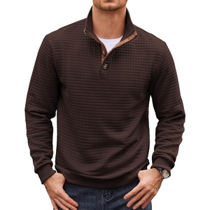 COOFANDY Mens Quarter Button Sweatshirt Long Sleeve Pullover Waffle Casual Stand Collar Sweater(Brown)