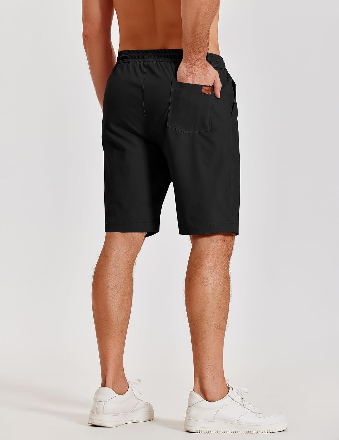 image:imageCOOFANDY Mens Casual Shorts Cotton Elastic Waist Shorts Drawstring Summer Beach ShortsBlack Dark Khaki