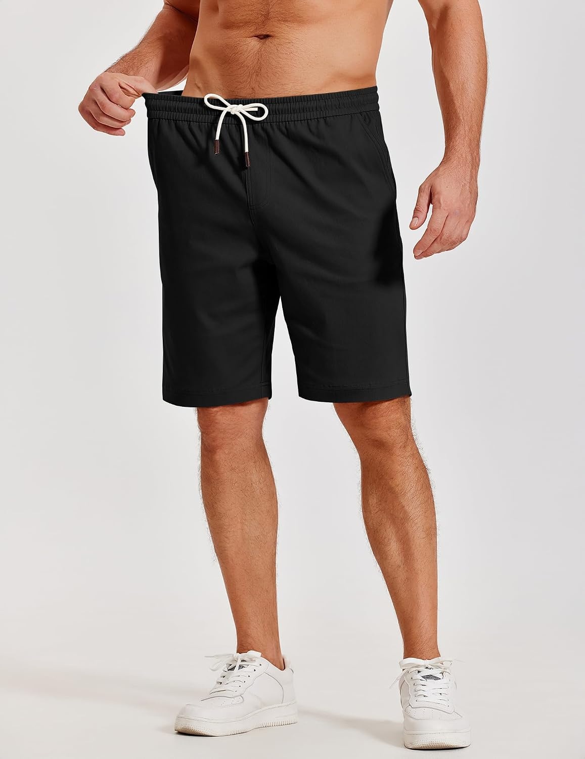 image:imageCOOFANDY Mens Casual Shorts Cotton Elastic Waist Shorts Drawstring Summer Beach ShortsBlack White