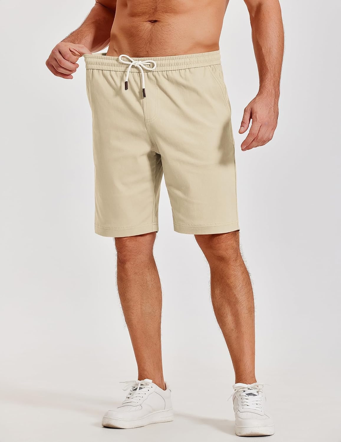 image:imageCOOFANDY Mens Casual Shorts Cotton Elastic Waist Shorts Drawstring Summer Beach ShortsLight Brown