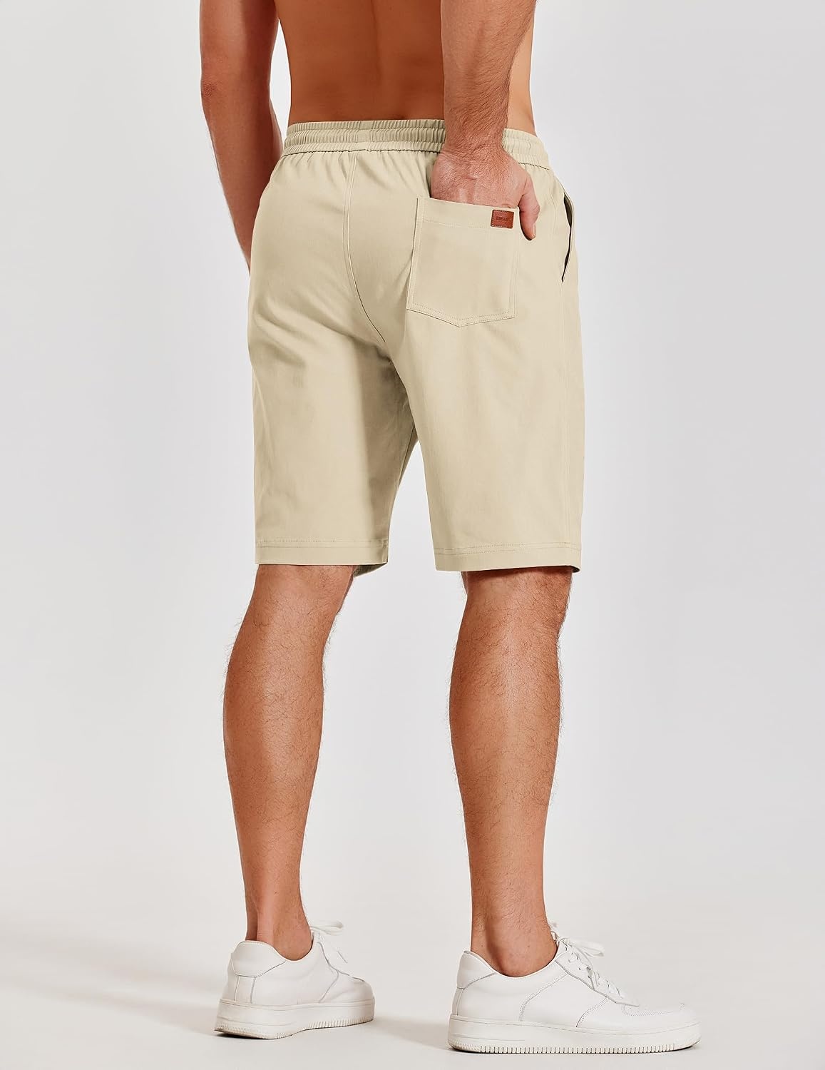 image:imageCOOFANDY Mens Casual Shorts Cotton Elastic Waist Shorts Drawstring Summer Beach ShortsLight Brown