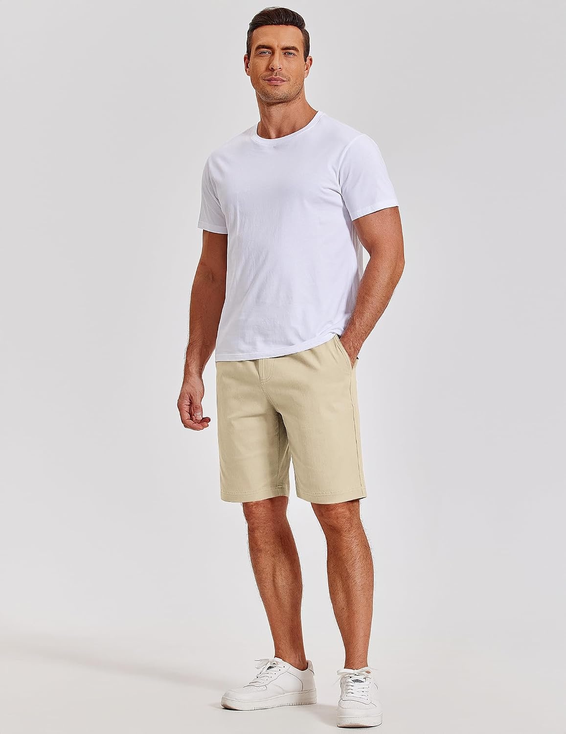 image:imageCOOFANDY Mens Casual Shorts Cotton Elastic Waist Shorts Drawstring Summer Beach ShortsLight Brown