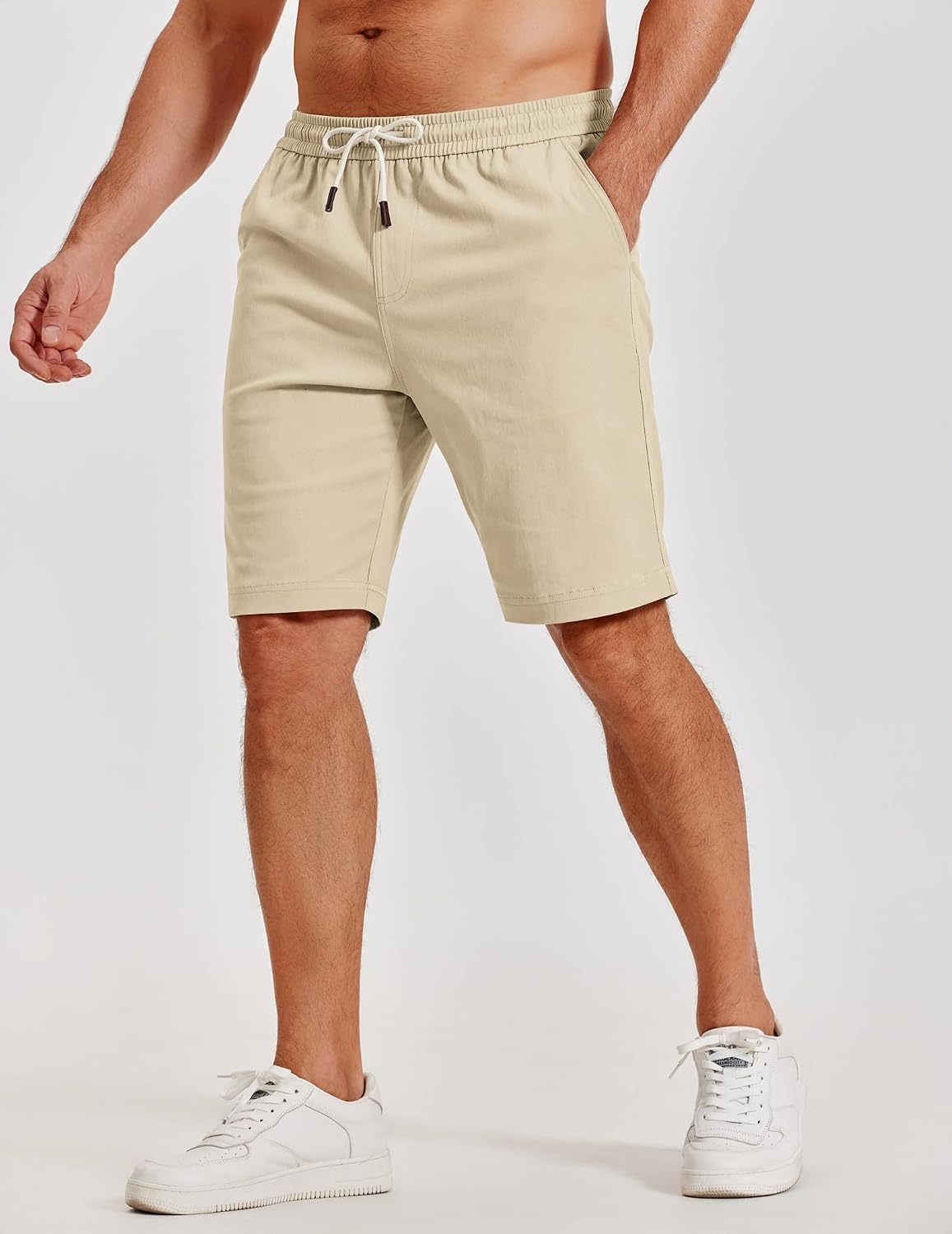 image:imageCOOFANDY Mens Casual Shorts Cotton Elastic Waist Shorts Drawstring Summer Beach ShortsLight Brown