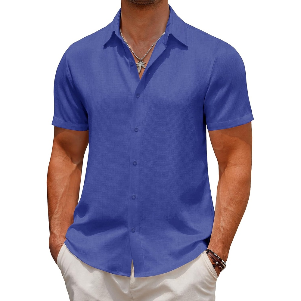 image:imageCOOFANDY Mens Casual Button Down Short Sleeve Shirts Summer Beach Wedding Shirt Vacation Cotton ShirtsNavy Blue