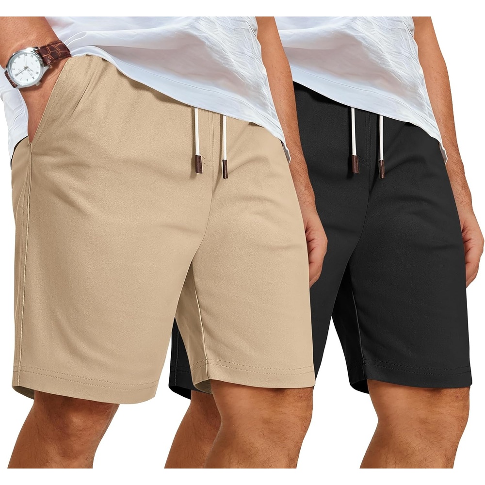image:imageCOOFANDY Mens Casual Shorts Cotton Elastic Waist Shorts Drawstring Summer Beach ShortsBlack Dark Khaki