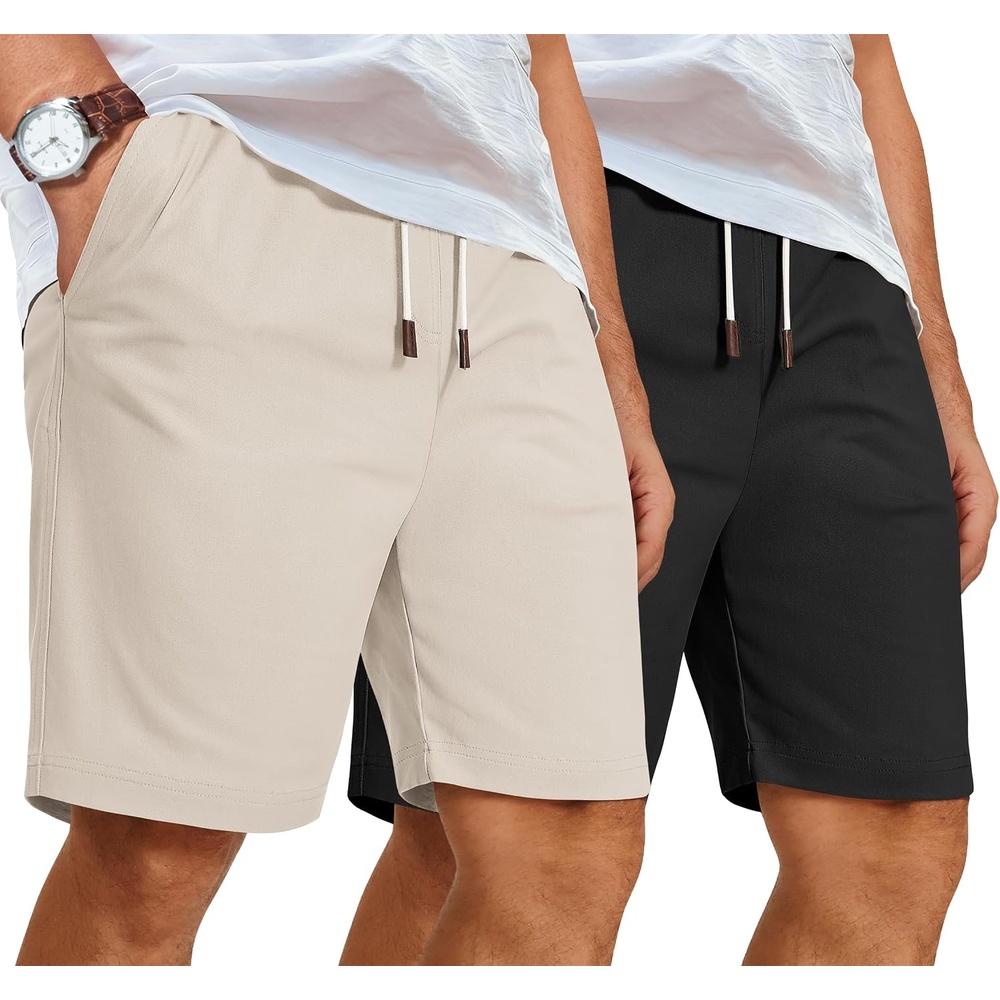 image:imageCOOFANDY Mens Casual Shorts Cotton Elastic Waist Shorts Drawstring Summer Beach ShortsBlack Light Khaki